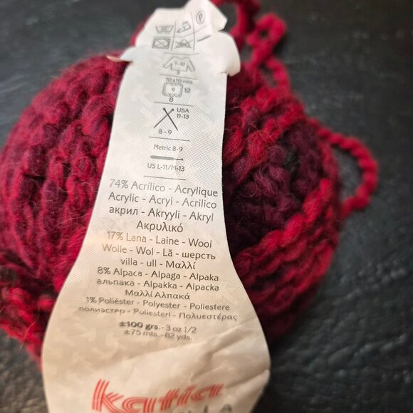 Handmade Alpaca Wool Hat & Snood Set – Red Burgundy Black Soft Chunky Warm Ombre - Picture 7 of 7